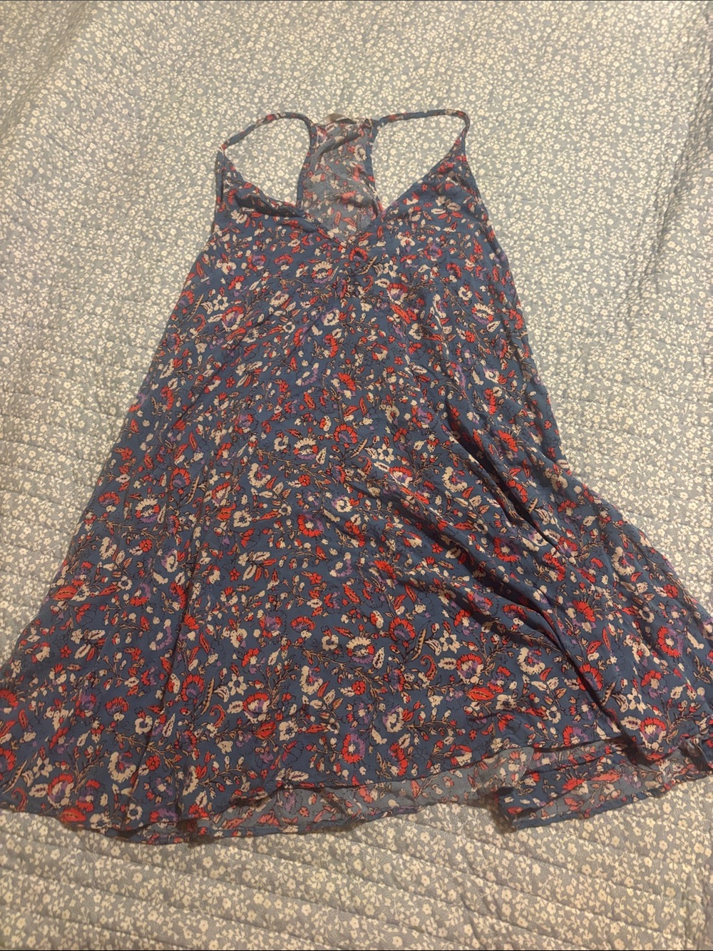 Blue Floral V-Neck Mini Dress